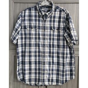 Carhartt Size 2XL Blue Plaid SS Button Down Relaxed Fit Shirt Pockets Comfort